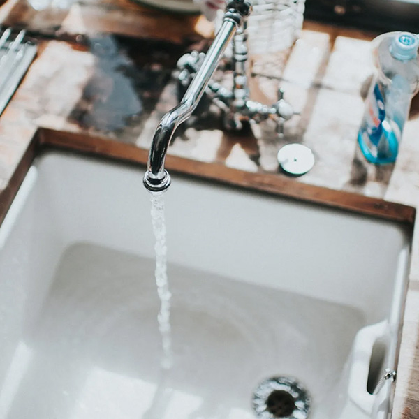 kitchen sink with running water